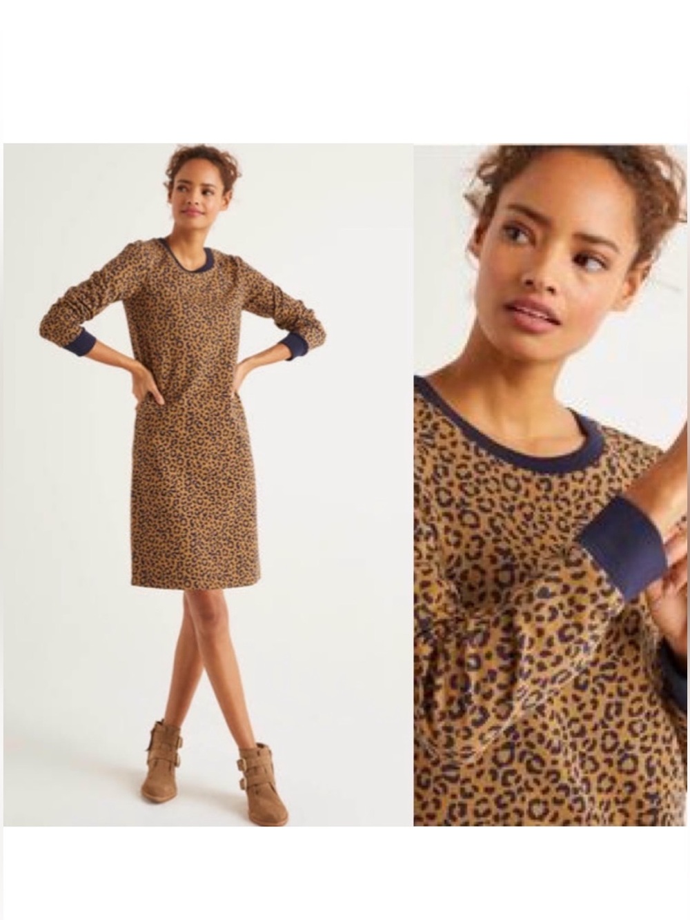Boden Long Sleeve Leopard Print Sweatshirt Dress Size 8